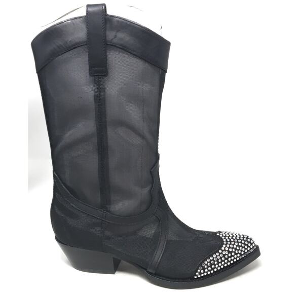 Karl Lagerfeld Paris Lakota Women's 5 Black Mesh Rhinestone Toe Western Boots - Picture 4 of 9